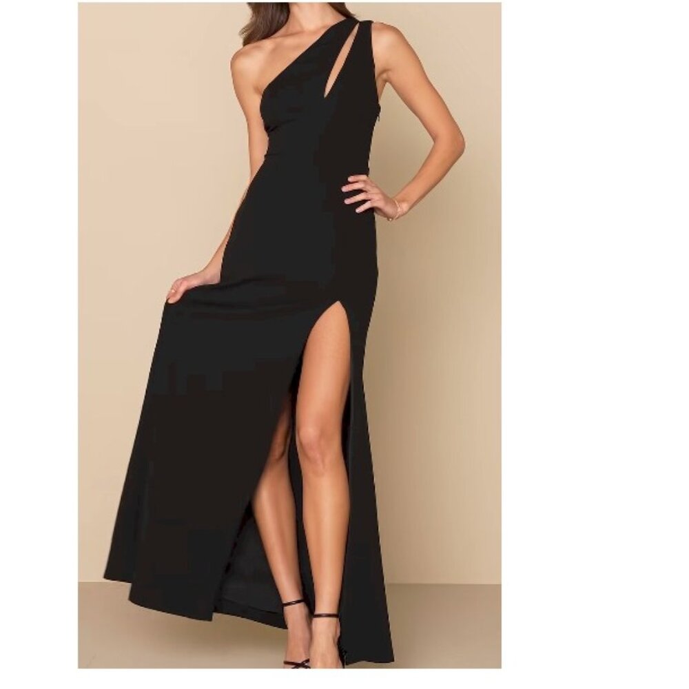 Divinely Dynamite Black One-Shoulder Maxi Dress Lulus Size Medium NWOT